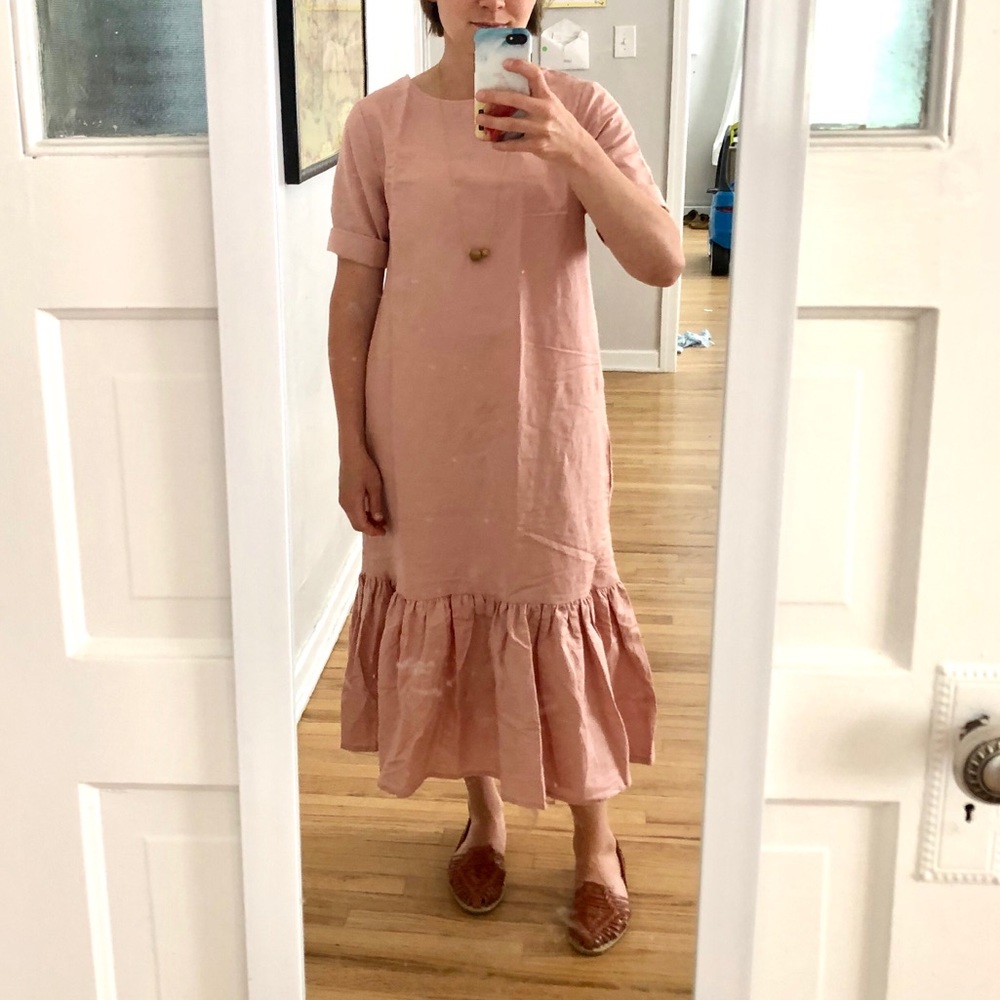 Drop ruffle linen maxi dress